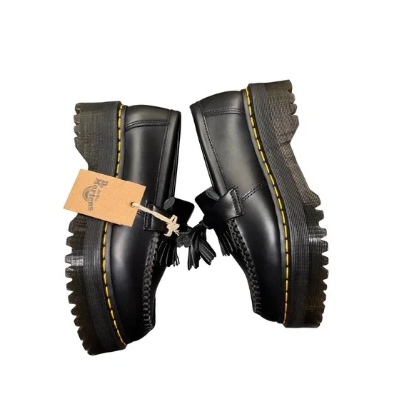 New w/Tags! Dr Martens Tassel Loafers Black Leather Platform Lug Sole Mens 8 - Picture 9 of 16